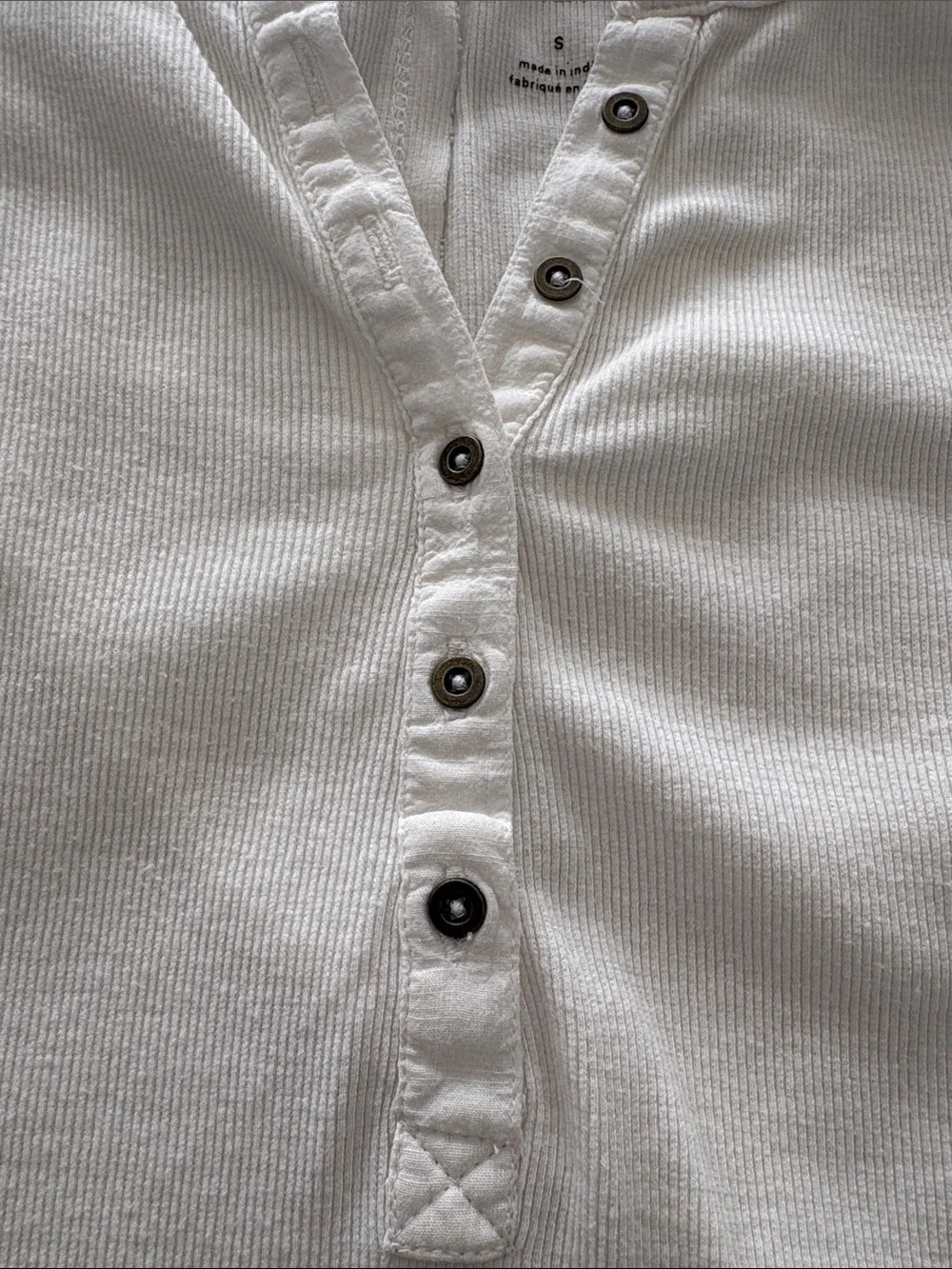 Pilcro White Short-Sleeve Henley Tee with Button Placket
